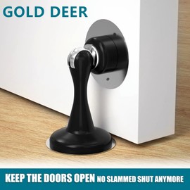 GOLD DEER 2 Pack Magnetic Door Stoppers Stainless Steel Door Stops Magnetic Door Catch for Wall and Floor Mounting No Drilling Door Stop with Adhesive Tapes & Screws,Black