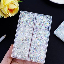 Briskbloom 10000PCS Rhinestones for Crafts Shoes Clothes, Transparent Clear AB Flatback Rhinestone for Nails, Flat Back Diamond Tumbler Bedazzling Kit, Mixed 2/3/4/5/6mm Glue Fix Rhinestone Gems