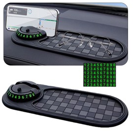 Multifunction Car Anti-Slip Mat, High Temperature Resistance, Car Anti Slip Mat Phone Holder, 360° Rotation with Temporary Parking Number for Phones Sunglasses Keys, Auto Universal