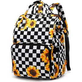 Cow Print Laptop Backpack for Women Men, 15.6 inch College School Backpack Bookbag for Work/School/Travel/Business - Color: Checkered Sunflower