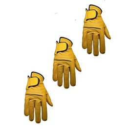 3 Mens EverGrip Cabretta Yellow / Gold Golf Glove (Right Handed Glove for The Left Handed Golfer) (Small)
