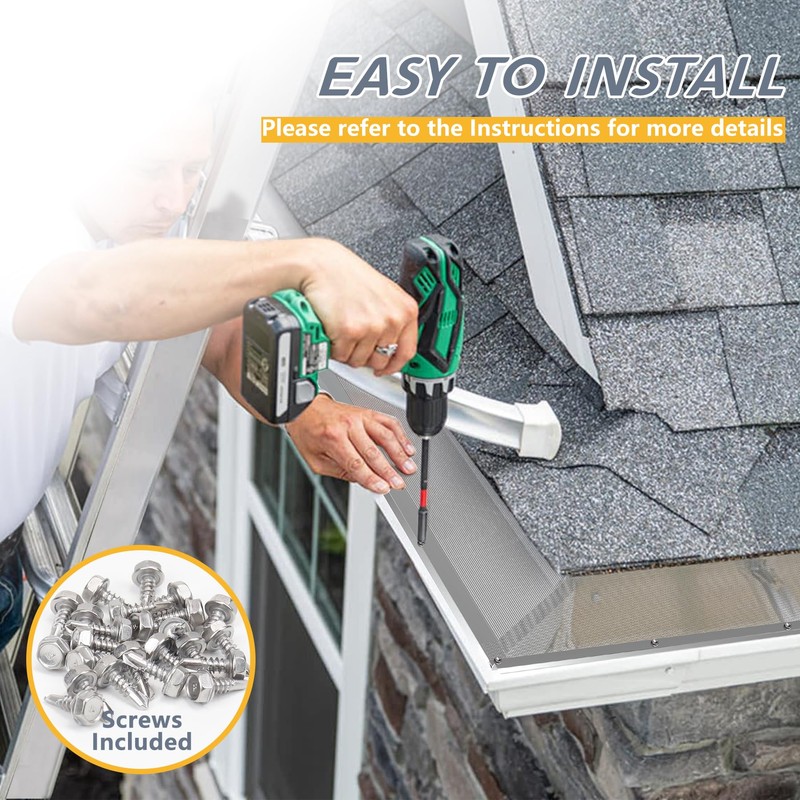 Flamorrow Stainless Steel Gutter Guard, 48Ft Gutter Cover, Micro-Mesh Leaf