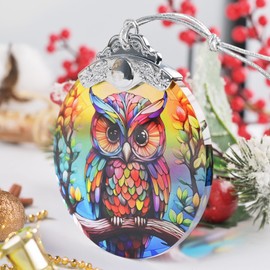 Colorful Owl Christmas Ornament, Stained Glass Hanging Ornament, Christmas Tree Ornaments, Christmas Decoration, Holiday Ornament, Colorful Owl Home Decor, Gift Exchange, Gift Idea
