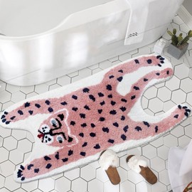 Abeigoi Leopard Playroom Rug 4Ft Pink Rug Runner for Girls Bedroom Soft Living Room Bathroom Rug Cartoon Nonslip Door Mat Cute Rug Animal Pattern Rug Washable Mat for Kids Room Water Absorption, 2'X4'