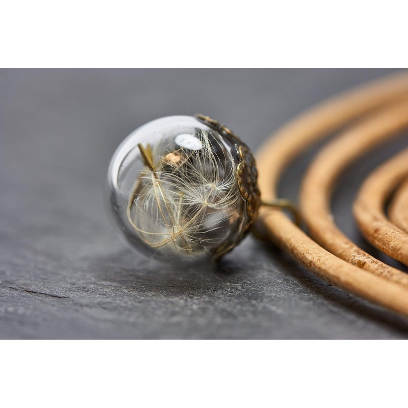 Wrap Bracelet Real Dandelion and Boro Glass - Circle