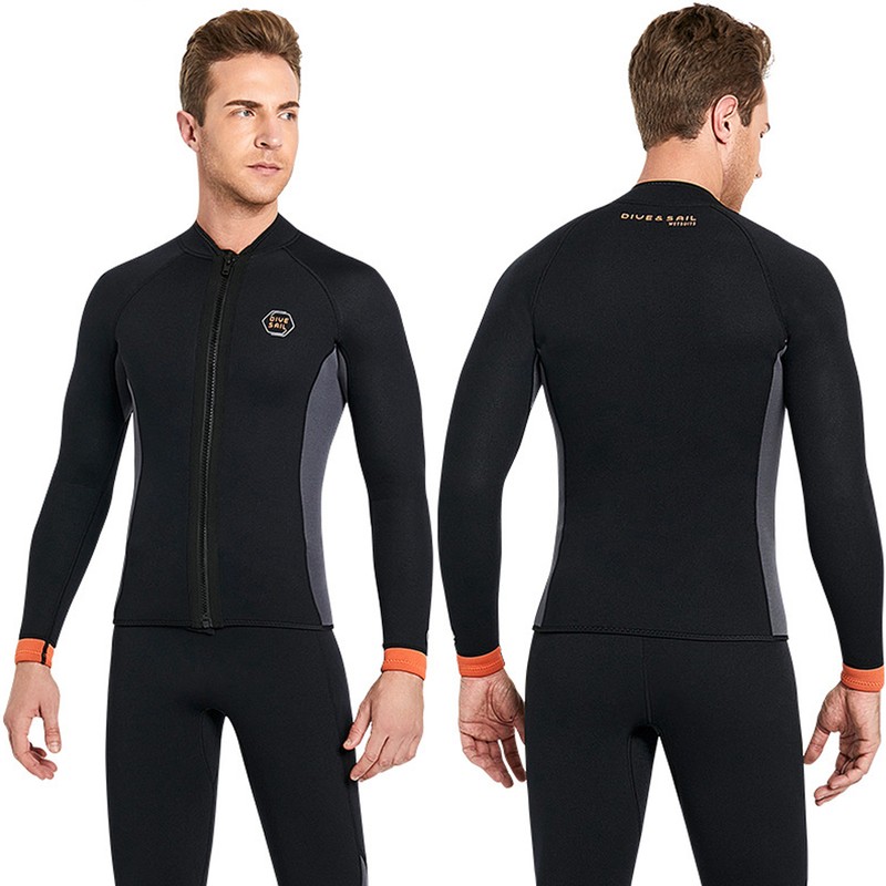 Men 3mm Neoprene Long Sleeve Wetsuit Top Warm Front Zipper