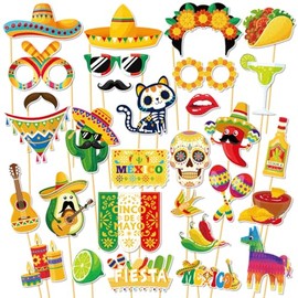 30 PCS Mexican Photo Props, Kaluofan Mexican Party Decorations, Mexico Party Props Accessories for Adults and Kids,Funny Photo Prop for Mexico Fiesta Carnival Themed Parties Decorations May Day Decora