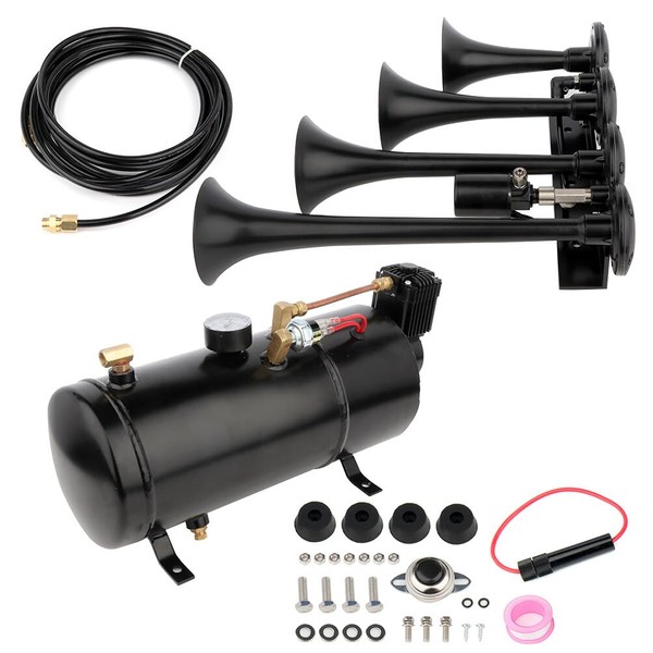 STAYTOP 150db Train Horns Super Loud 4 Trumpet Electric Truck Train Car Air Horn with 150 PSI Air Compressor 1 Gal Tank Full System Kit for Any 12V Vehicles