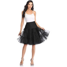 Black Petticoats Women Crinoline Slips Underskirt Tutu Dress Puffy Vintage 50S Rockabilly Knee-Length Fluffy Under Skirt