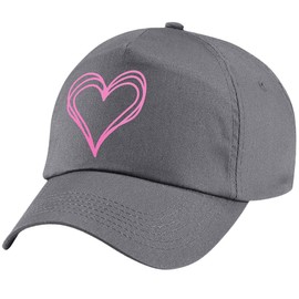 L4 Girl's Doodle Love Heart Baseball Cap Kids Scribble Pink Summer Hat (Graphite Grey, One Size)
