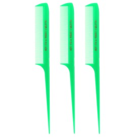 Allegro Combs 441 Rat Tail Combs Braiding Parting Fine Teeth Rattail Set For Hair Styling For Hair Coloring 3 Units (Neon Green)