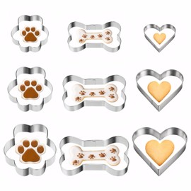Dog Bone Cookie Cutter 9pcs Dog Cookie Cutter,Dog Bone Cookie Cutters for Treats Stainless Steel Dog Cookie Cutters for Homemade Snacks,Cakes and Cookies(Bones,Flowers,Hearts)