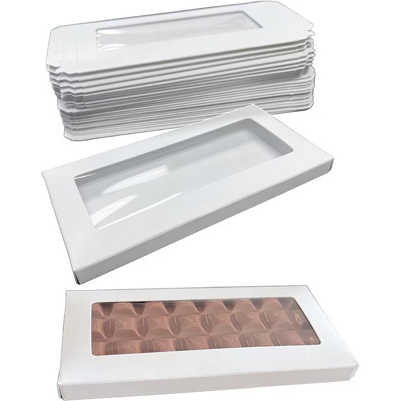 GoGoPak 50 Boxes - Chocolate Bar Box White with Clear