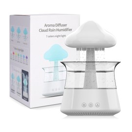 Cloud Rain Humidifier for bedroom with Soothing Rain Sounds - Bedroom Sleep Aid, Waterfall Night Light, Mushroom Design Air Moisturizer for bedroom and living room (White)