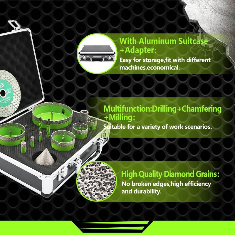 Diamond Hole Saw Kit, 16PCS Tile Hole Saw Kit 6/8/10/25/35/50/65/100+20mm
