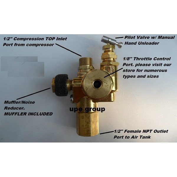 Air Compressor Pilot check valve unloader combination discharge 1/2" Compression Inlet X 1/2" Female NPT outlet - ALL IN ONE VALVE FOR GAS POWERED COMPRESSORS (140-175 PSI)