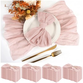 Teruntrue 30 Pack Pink Cloth Napkins Cheesecloth Napkins Set of 30 Gauze Napkins Bulk Washable Boho Dinner Table Napkins Wedding Party Baby Shower Birthday Party Decorations，20 x 20 Inch