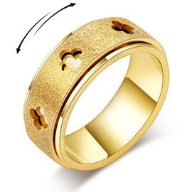 LuckyAmor Anxiety Spinner Ring for Women - Stainless Steel Fidget Spinner Ring, 8mm Band Thumb Roating Rings for Stress Relief for Adults Ring Size 6 7 8 9 10 (gold, Size 10)