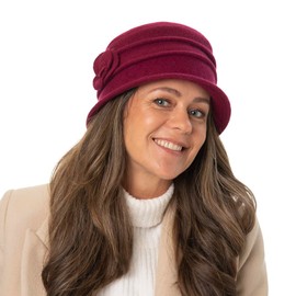 Seeberger Women's Cloche Wool Hat with Appliqué Floreale Pattern One Size for Autumn/Winter, raspberry