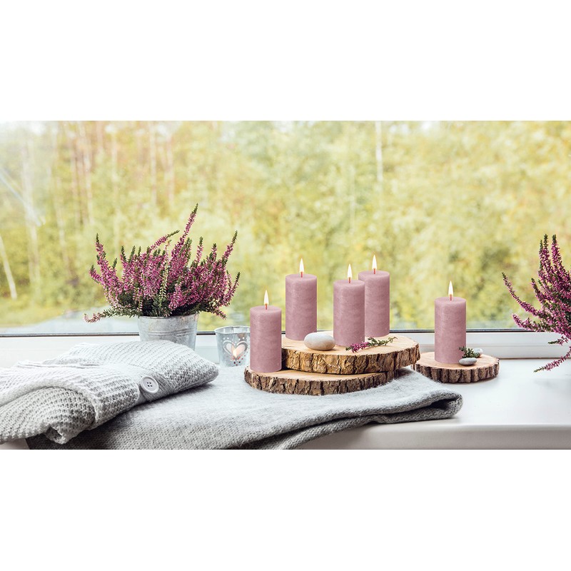 BOLSIUS 4 Pack Ash Rose Rustic Pillar Candles - 2.75