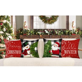 Christmas Pillow Covers, 4 Packs Xmas Christmas Decorations Grinchmas Pillows Square Winter Holiday Throw Pillows Grinch Christmas Decor for Sofa Couch Home Décor, 18x18 Inch