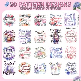 Falueqg Dtf Transfers Ready to Press - 20Pcs Christian Bible Verse Iron on Transfer for Tshirts, Inspirational Quotes Iron on Decals Patches, Floral Heat Trasnefer for DIY Clothes Bags Hats Pillows