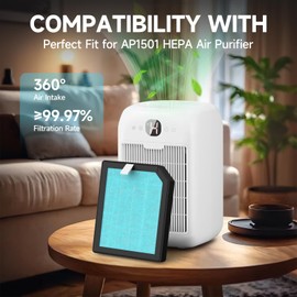 4 Pack AP1501 Replacement Filter Compatible with Aircillin AP1501 Air Purifier, 3-in-1 H13 True HEPA Air Filters for Dust Smoke Pollen