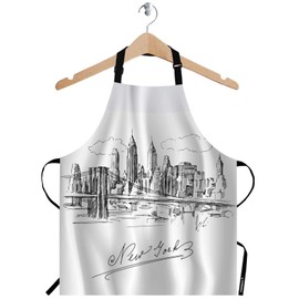 WONDERTIFY New York Apron,Hand Drawn New York City Architecture Metropolis Skyline Bib Apron with Adjustable Neck for Men Women,Suitable for Kitchen Cooking Waitress Chef Grill Bistro Baking Apron