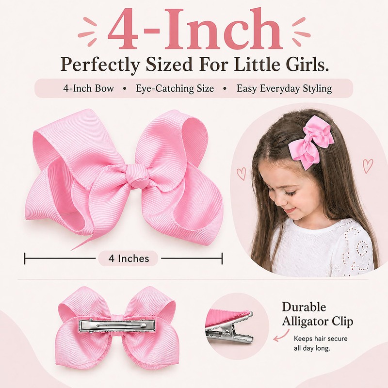 Hair Bows for Girls, 4 Pack 4 Inch Grosgrain Ribbon