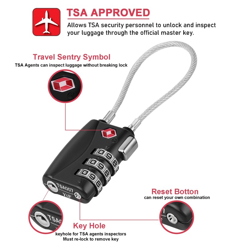 NAGE TSA Approved Luggage Locks, 3 Digit Suitcase Locks, Flexible
