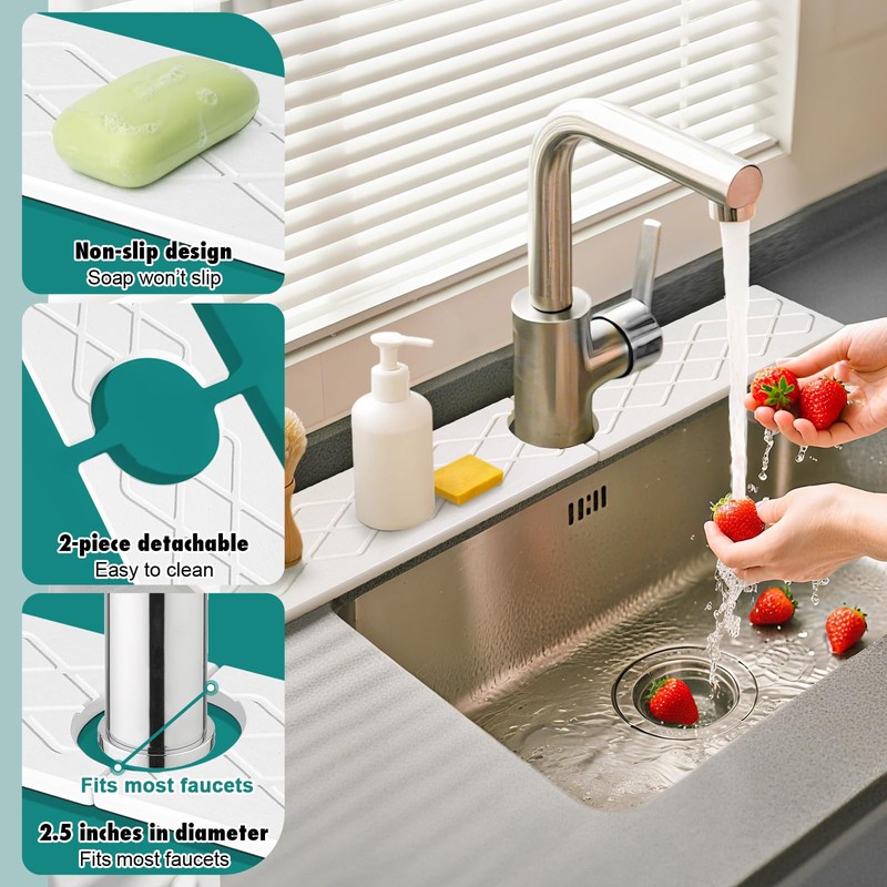 Stone Faucet Mat for Kitchen Sink - Super Absorbent Diatomite