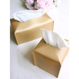 Gold Tissue Box Cover Rectangular – Plus Size Leather Tissue Box Holer with Bottom Belt Modern PU Leather Long Rectangle Tissue Holder for Bathroom/Home/Office Decor
