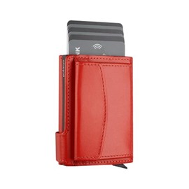 Mini cartera con tarjetero de piel italiana, bloqueador RFID, naranja/fiesta de bloques, Pequeño, Clásico