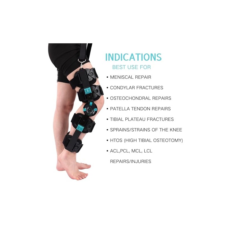 Hinged Rom Knee Brace, Adjustable Post Op Knee Immobilizer for