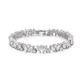 EVER FAITH Marquise Cubic Zirkonia Hochzeit Tennis Armband elegante Runde Stein Armkette Leichtgewicht Prom Zubehör Schmuck für Damen Braut Brautjungfer Weiß Silber-Ton