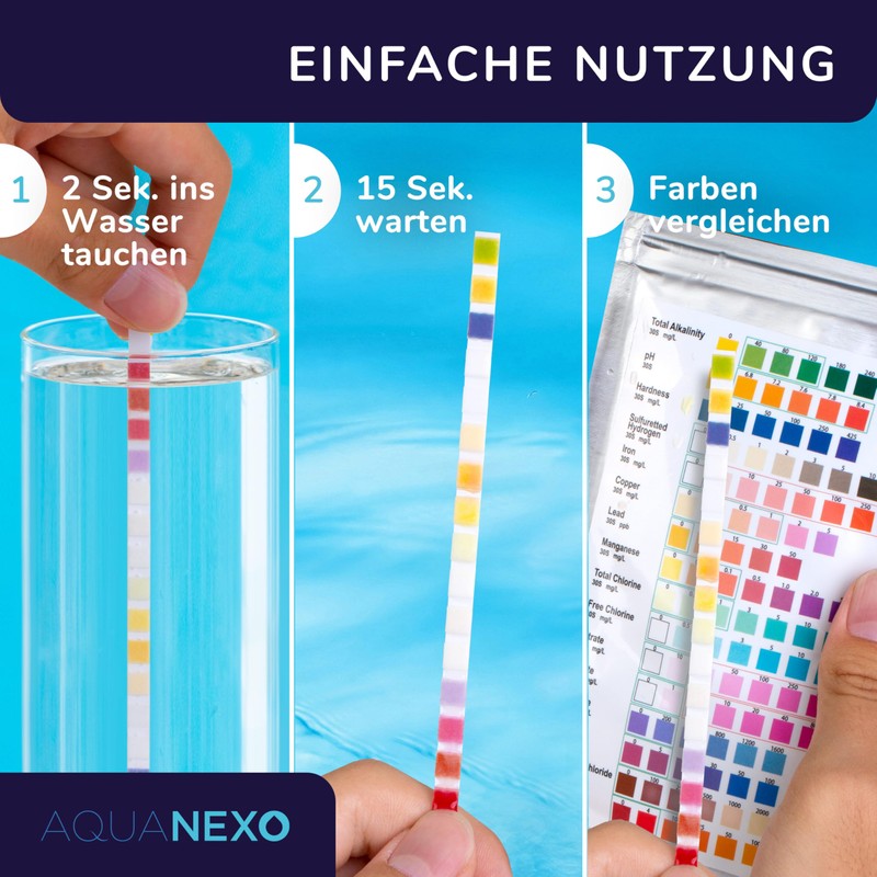 AQUANEXO 25/50 Water Tester Drinking Water 16-in-1, pH Test Strips,