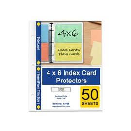 4 x 6 Index Card Sleeves, Flash Cards, for Mini 3-Ring Binders, Hold 2 Cards, Keepfiling, 50 Sleeves