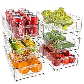Juego de 6 Organizadores para Refrigerador, Apilables y Transparentes, Contenedores de Almacenamiento para Cocina, Nevera, Despensa, Material PET...  