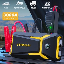 VTOMAN V6 Pro Car Jump Starter, 2000A Booster Pack Jump Starter Portable 12V Car Battery Jump Box (7L Gas/5L Diesel) with Smart Jumper Cables, Fast Charge, LED Light(Yellow) - pattern: V8PRO