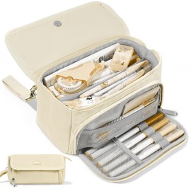 Sooez Super Large Pencil Case, Big Capacity Pencil Bag with 3 Compartments, can hold 100 pencils, Cute Pencil Pouch with Zipper, Portable Stationery Pen Bag, Aesthetic School Supplies For Girls, Beige