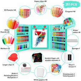iBayam Art Kit, 251-Pack Art Supplies Drawing Kits, Arts and Crafts Gifts Box for Kids Teen Girls Boys, Art Set Case with Trifold Easel, Scratch Paper, Sketch Pad, Coloring Book, Crayons, Pencils
