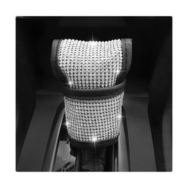 KVAEY Bling Car Gear Knob Cover, Rhinestone Anti-Slip Gear Shift Sleeve with Crystal Diamond, Leather Sparkling Crystal Glitter Gear Stick Protector Vehicle Decor, Car Accessories