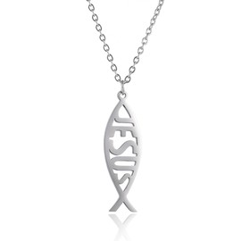 SIPURIS Ichthys Necklace Earrings Jesus Fish Pendant and Christian Fish Earring Ichtus Necklace Earrings Christian Religious Gift, Stainless Steel, No Gemstone