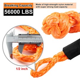 JCHL - Cuerda sintética de recuperación de carreteras de 1/2 x 23 pulgadas, 50000 libras, grilletes de remolque para vela, SUV, todoterreno, remolque todoterreno, recuperación de ATV, paquete de 2