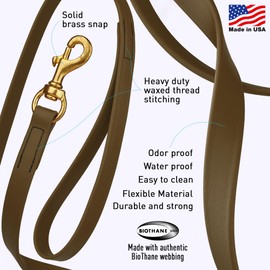 Viper Biothane K9 Working Dog Leash Waterproof Lead for Tracking Training Schutzhund Odor-Proof Long Line with Solid Brass Snap for Puppy Medium and Large Dogs, 33ft Coyote Brown