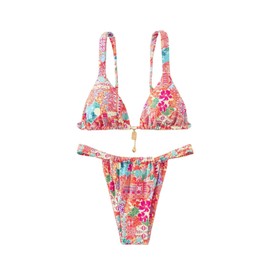 RoseSeek - Conjunto de bikini de 2 piezas para mujer, diseño bohemio, estampado tropical, triángulo, con lazo y espalda, Varios colores, Large