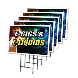 ECIG & ELIQUID 5 Pack of 12" x 16" Yard Sign & Stake | Advertise Your Business | Stake Included Image On Front Only | Made in The USA