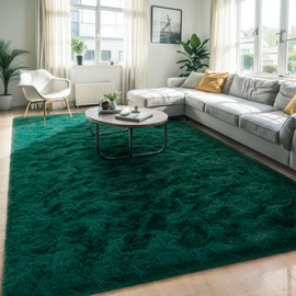 6x9 Fluffy Soft Dark Green Rugs for Living Room Bedroom, Large Plush High Pile Deep Green Carpet for Classroom Kids Boys Playroom Toddler Nursery Dorm Home Decor, Modern Indoor Non Slip Rug