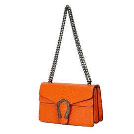 Leather Shoulder Bag Chain Purse for Women - Fashion Crossbody Bags Vintage Snake Print Underarm Bag Square Satchel Clutch Handbag（Orange）