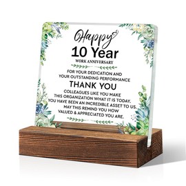 ERHACHAIJIA Happy 10 Year Work Anniver Acrylic Desk Sign, Funny Gifts for 10th Year Work Decor, Thank You 10 Year Employee Gifts, Job Anniversary Present, Employee Appreciation Plaque Gifts for Staff